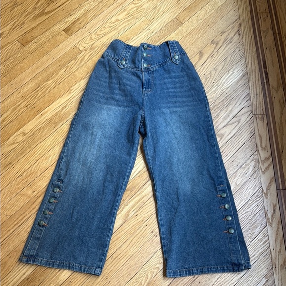 Monthorigin High Rise Wide Leg Jeans Button Front Raw Hem Boho Y2K 28x28 - Picture 1 of 14